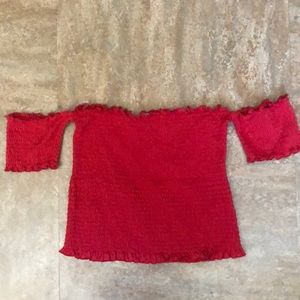 Red shoulder-less top